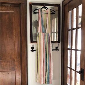 FREE PEOPLE Pink and Green Striped OVERALLS